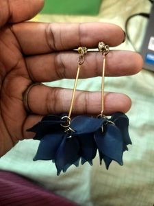Dark Blue Floral Drop Earrings