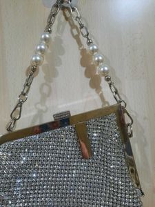 Sparkling Rhinestone Clutch Bag with Pearl Strap