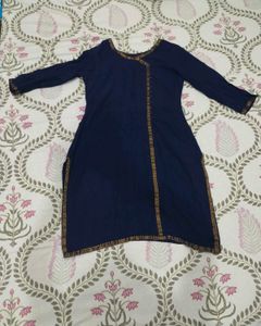Elegant Blue Kurta with Golden Trim-M/S