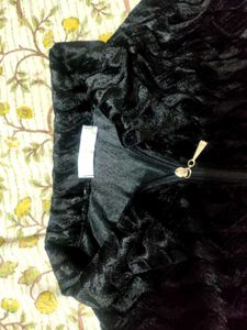 Black Textured Zip-Up Top