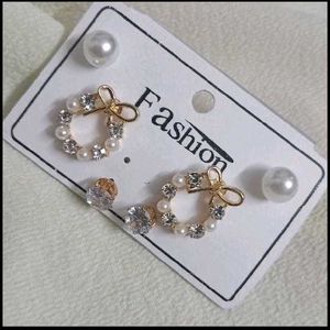 Chic Bow Pearl &amp; Crystal Earring Set(3)
