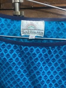 Blue Printed Sleeveless Kurta