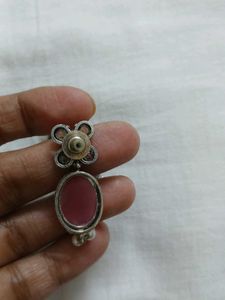 Elegant Pink Stone Earrings with Pearl Drops