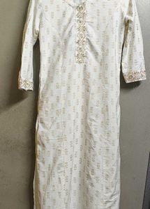 Elegant White & Gold Print Kurta