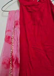 Vibrant Red Kurta Set with die Dupatta