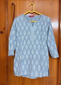 Grey Kurta with White Block Print