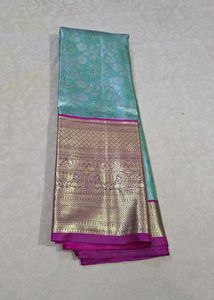 Stunning Teal & Gold Silk Saree
