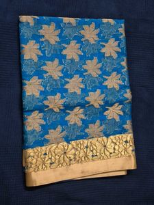 Blue Saree with Golden Floral Border