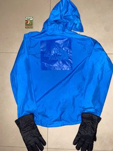 Blue Hooded Rain Jacket with Gloves