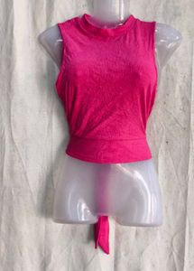 Vibrant Pink Ribbed Mock Neck Crop Top
