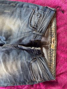 Distressed Patchwork Blue Denim Jeans