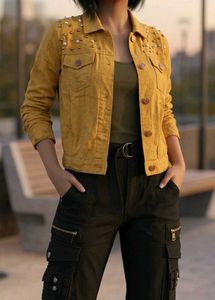 Beaded Yellow Denim Jacket