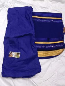 Vibrant Royal Blue Saree with Gold Border Free Pet