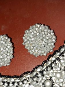 hand made Silver Beaded Necklace and Earrings Set