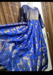 Elegant Blue &amp; Gold Ethnic Gown