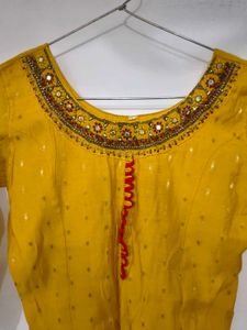Yellow Kurta with Mirror Work