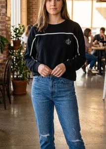 Black Crewneck Sweatshirt with Leaf Logo