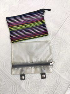 Colorful Striped Pouch & Clear Organizer Set
