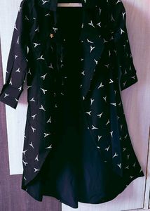 Black With White Printed Shrug For Women