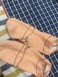 Cute Peach Socks with Bear Design