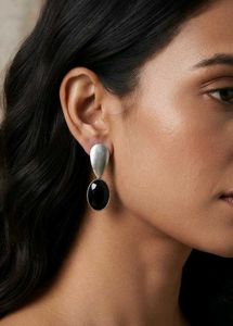 Elegant Black Oval Drop Earrings