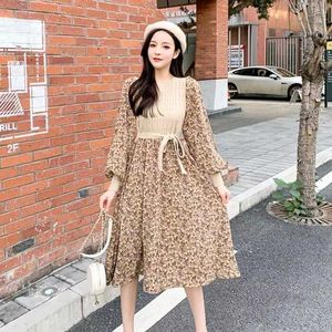 Floral Print Knit Sweater/corduroy Dress