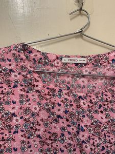 Pink Floral Print Button-Up Top