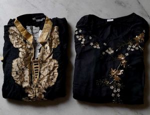 Embroidered Black Kurtas - Set of 2