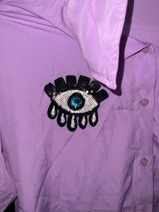 Lilac Button-Up Shirt with Eye Embellishment