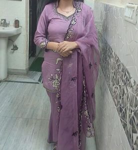 Purple Embroidered Kurta Set with Dupatta