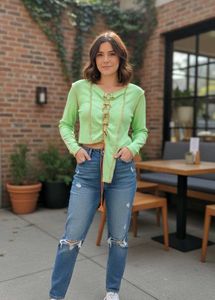 Green Long Sleeve Crop Top