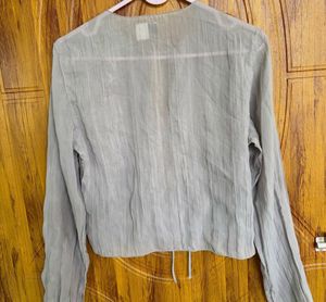 H&amp;M Sheer Tie-Front Long Sleeve Blouse