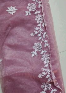 Elegant Pink Saree with White Embroidery