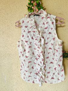 Chic Floral Ruffle Sleeveless Top