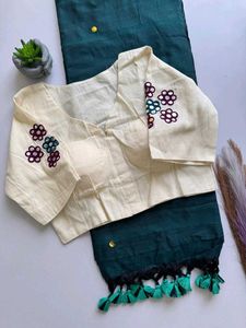 Beautiful Cream & Green Saree Set