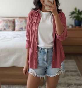 Pink Denim Blend Button-Up Shirt- clearance