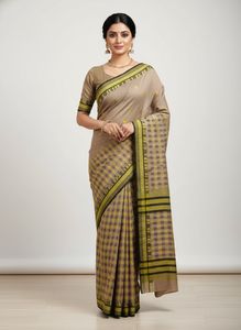 Elegant Beige & Yellow Embroidered Saree