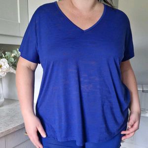 Women's Blue V-Neck Tunic Top