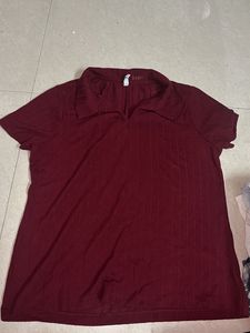 Burgundy Ribbed Polo T-Shirt