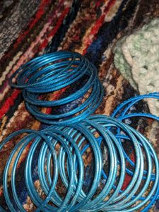 Set of Blue Metal/Plastic Bangles