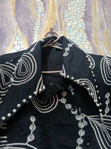 Embroidered Black Button-Up Shirt