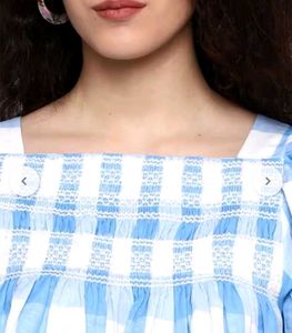 Cute Blue Checked Top with Smocked Details