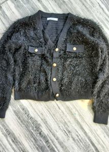 Fuzzy Black Cardigan