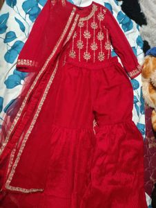 Sangria Red Floral Embroidered Sharara Set💗