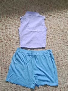 Lavender Crop Top &amp; Blue Shorts Set
