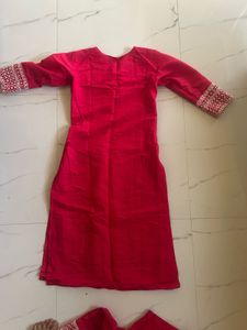 Vibrant Red Embroidered Kurta Set