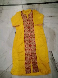 Elegant Yellow Kurta Set with Maroon Embroidery