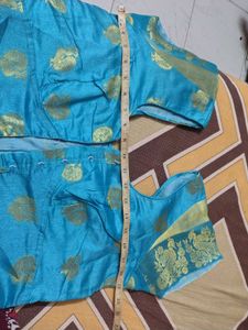 Blue Saree with Gold Border &amp; Blouse