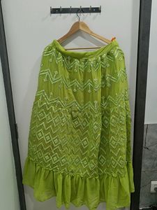 Vibrant Lime Green Embroidered Skirt and dupatta