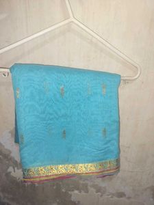 Exquisite Blue Cotton Linen Saree